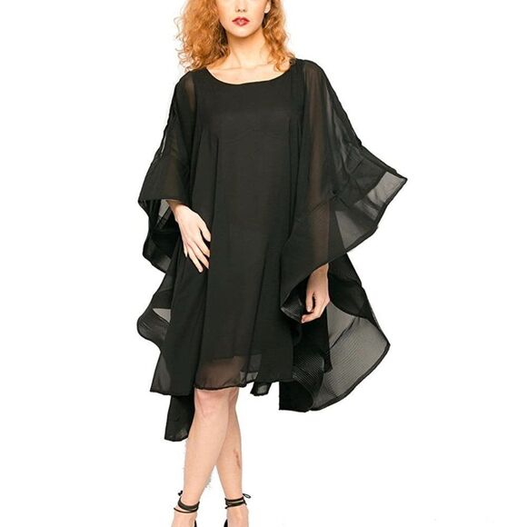 WHY DRESS Black chiffon butterfly sleeve dress SzL - Picture 2 of 15